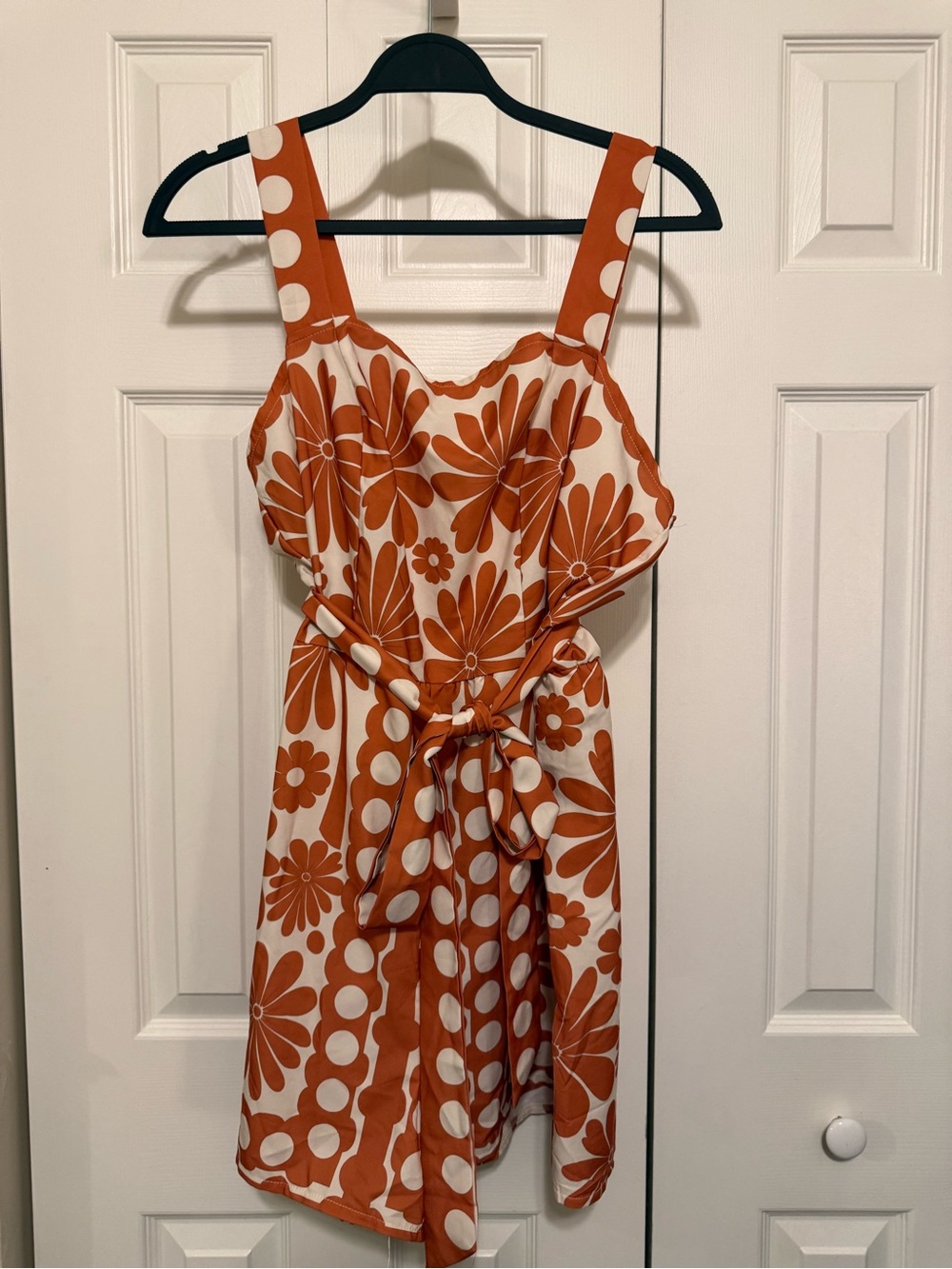 Women's Orange Floral Tie-Waist Romper
